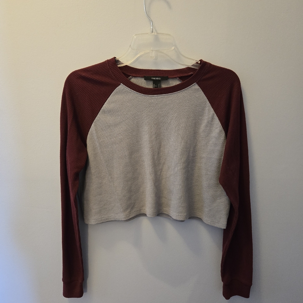 Forever 21 Cropped Long Sleeve Baseball Tee